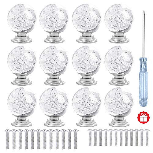 ANJUU 12 Pcs 30mm Round Shape Bubble Crystal Glass Cabinet Knobs with Screws Drawer Knob Pull Handle Used for Kitchen, Dresser, Door, Cupboard (Clear) - Image 1