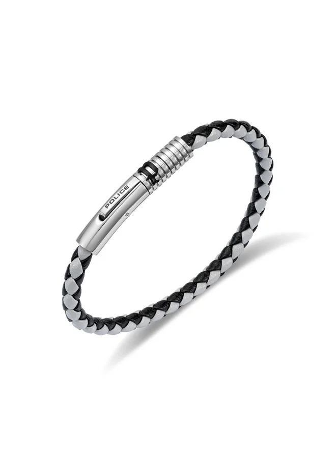 POLICE Modish Black & Grey Leather Straps Bracelet for Men