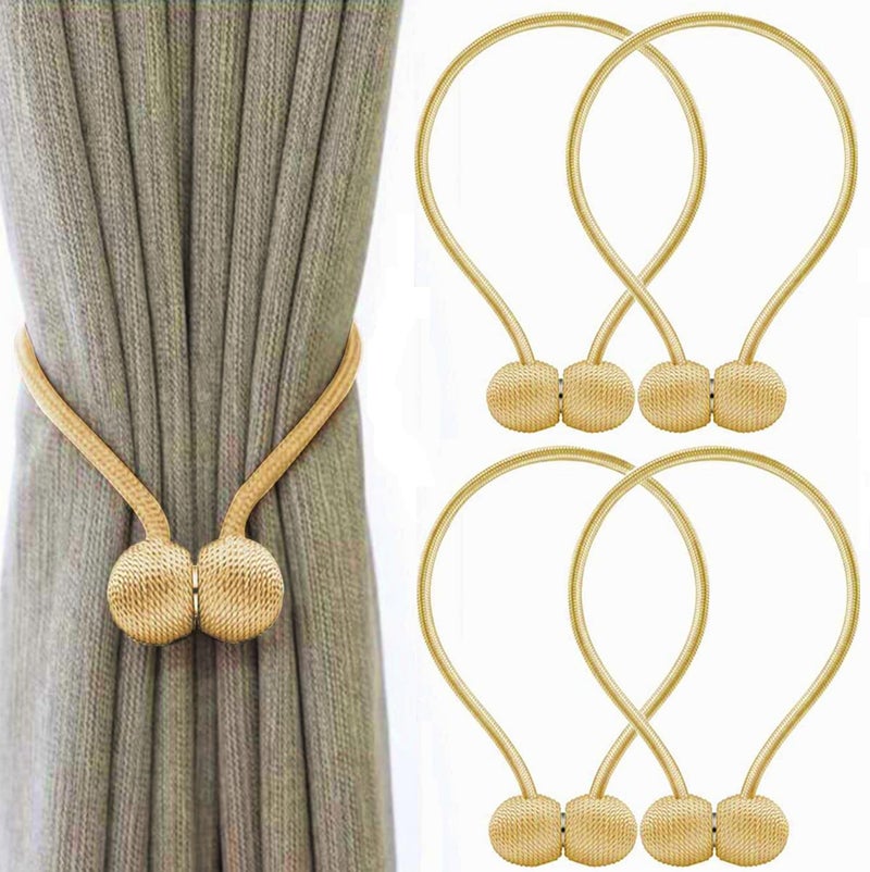 INOVERA (LABEL) 4 Pieces Window Curtain Tiebacks Drapery Hold-Backs Band for Office Home Decorative (Pair 2, Gold) - Image 1