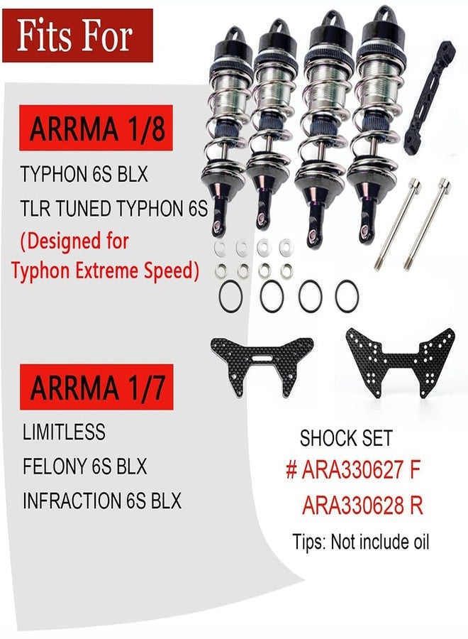MOSHNOLY Shock Absorber & Carbon Fibre Shock Tower Set for ARRMA 1/8 Typhon 6S BLX 4WD,Design For Typhon 6s Top Speed,Front Rear RC Shocks Damper,88mm/98mm Adjustable Absorber Hop Ups ARA330627,ARA330628-Black - Image 2