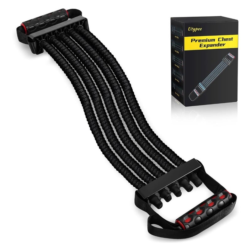 Utypee Chest Expander for Men Adjustable Resistance Band Chest Trainer Braided Premium Latex 60300Lb HomeGym Strength Training 5 Bands with Handles Foot Strap - Image 2