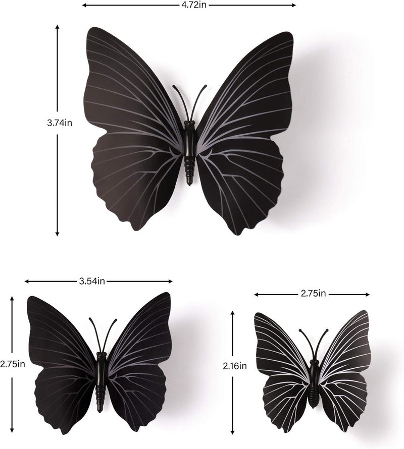 LiveGallery 72 PCS Removable 3D DIY Beautiful Butterfly Wall Decals Colorful Butterflies Art Decor Wall Stickers Murals for Home Nursery Bedroom Classroom Offices TV Background Black - Image 2
