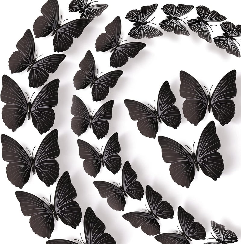 LiveGallery 72 PCS Removable 3D DIY Beautiful Butterfly Wall Decals Colorful Butterflies Art Decor Wall Stickers Murals for Home Nursery Bedroom Classroom Offices TV Background Black - Image 1