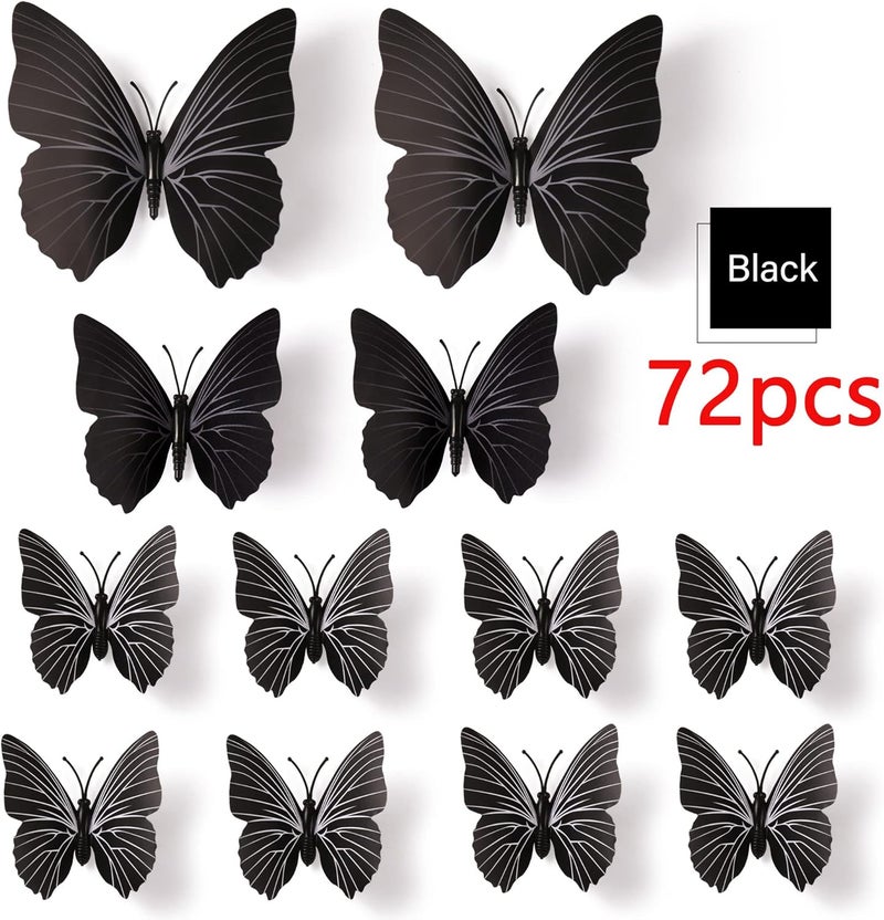 LiveGallery 72 PCS Removable 3D DIY Beautiful Butterfly Wall Decals Colorful Butterflies Art Decor Wall Stickers Murals for Home Nursery Bedroom Classroom Offices TV Background Black - Image 4