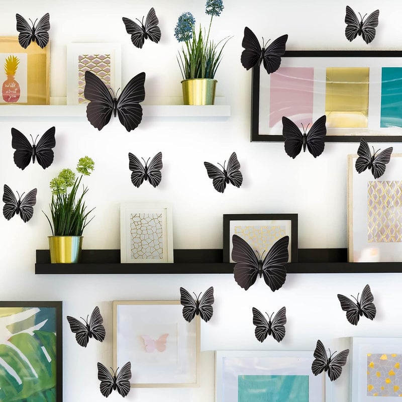 LiveGallery 72 PCS Removable 3D DIY Beautiful Butterfly Wall Decals Colorful Butterflies Art Decor Wall Stickers Murals for Home Nursery Bedroom Classroom Offices TV Background Black - Image 5