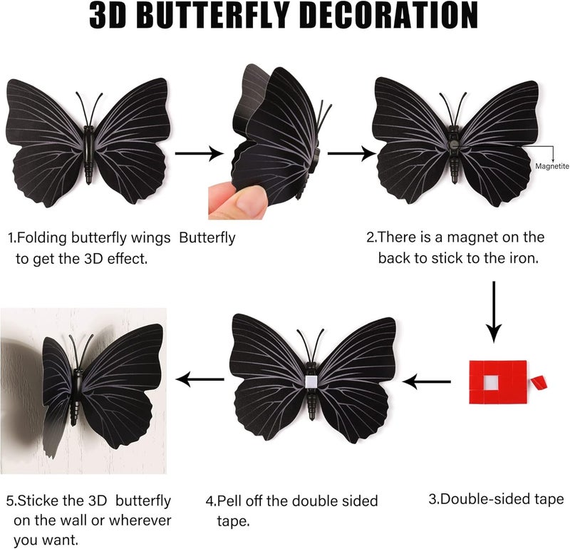 LiveGallery 72 PCS Removable 3D DIY Beautiful Butterfly Wall Decals Colorful Butterflies Art Decor Wall Stickers Murals for Home Nursery Bedroom Classroom Offices TV Background Black - Image 3