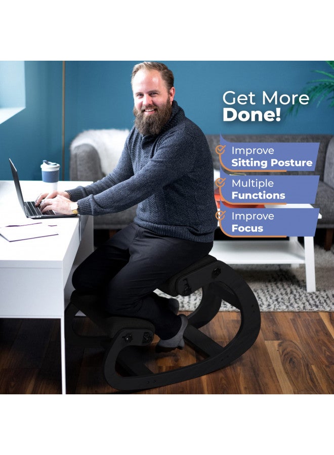 NYPOT Ergonomic Kneeling Chair - Adjustable Rocking Posture Wooden Office Chair for Back Pain Relief - Kneeling Stool and Angled Chair for Home (Casual, Black) - Image 2
