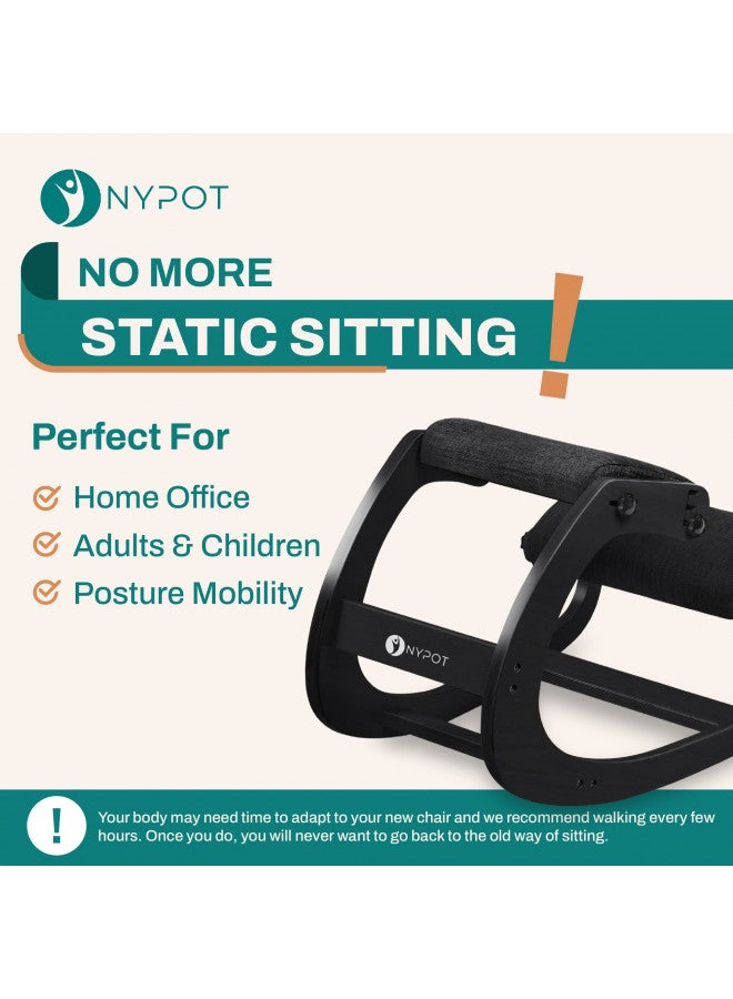 NYPOT Ergonomic Kneeling Chair - Adjustable Rocking Posture Wooden Office Chair for Back Pain Relief - Kneeling Stool and Angled Chair for Home (Casual, Black) - Image 1