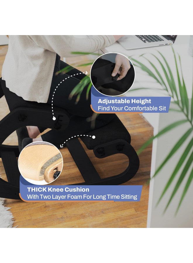 NYPOT Ergonomic Kneeling Chair - Adjustable Rocking Posture Wooden Office Chair for Back Pain Relief - Kneeling Stool and Angled Chair for Home (Casual, Black) - Image 3