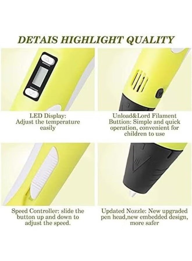 TIGER 3D Printing Pen with Adjustable Speed & Temperature for Kids – Creative 3D Design Tool for Art, Crafts, and DIY Projects – Easy-to-Use USB Plug Yellow Pen for Fun & Learning, Ideal for Children and Beginners in 3D Printing - Image 3