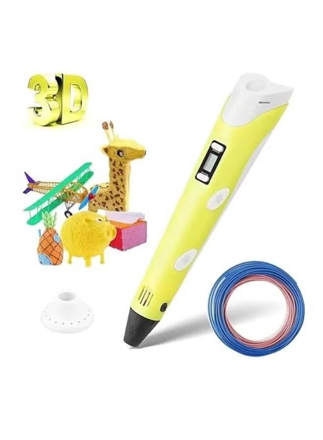 TIGER 3D Printing Pen with Adjustable Speed & Temperature for Kids – Creative 3D Design Tool for Art, Crafts, and DIY Projects – Easy-to-Use USB Plug Yellow Pen for Fun & Learning, Ideal for Children and Beginners in 3D Printing - Image 1