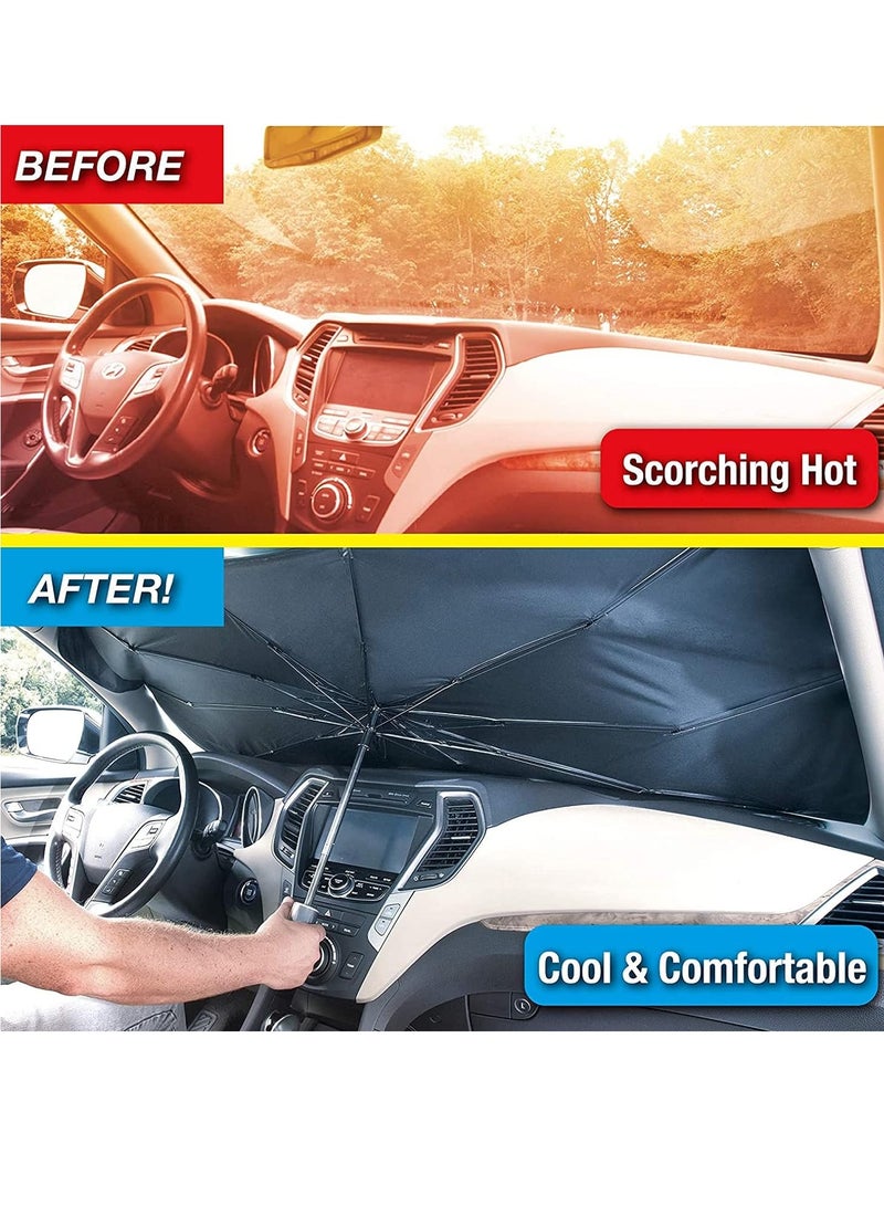 حومة سيارة الشمس الظل سيارة الزجاج الأمامي مظلة قابلة للطي مظلة عاكسة للضوء نافذة السيارة الأمامية كتلة الأشعة فوق البنفسجية 57 × 30 بوصة العالمي يناسب الشمس الظل للمركبات حجم 57 × 31 بوصة - Image 2
