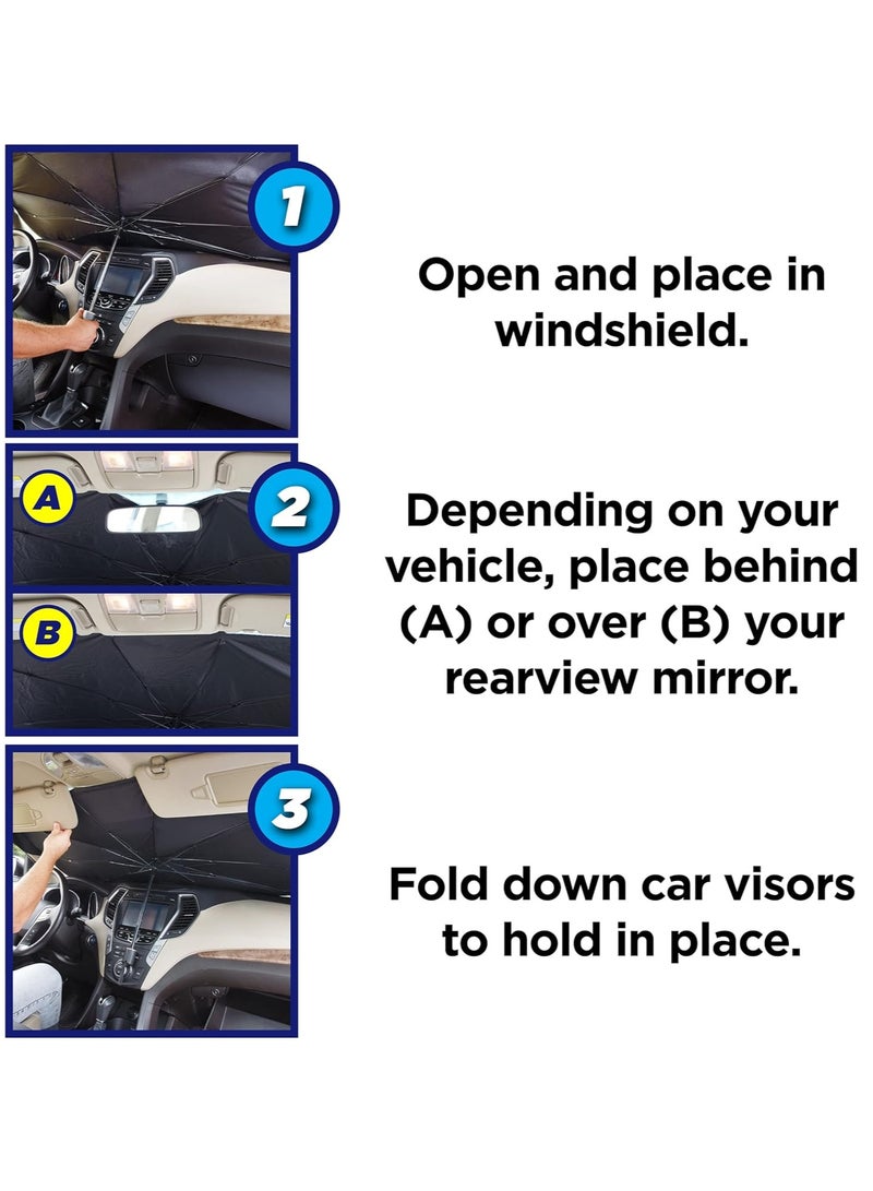 حومة سيارة الشمس الظل سيارة الزجاج الأمامي مظلة قابلة للطي مظلة عاكسة للضوء نافذة السيارة الأمامية كتلة الأشعة فوق البنفسجية 57 × 30 بوصة العالمي يناسب الشمس الظل للمركبات حجم 57 × 31 بوصة - Image 5