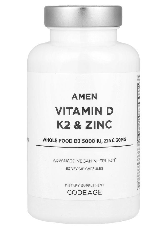 Codeage Amen Vitamin D K2 & Zinc 60 Veggie Capsules