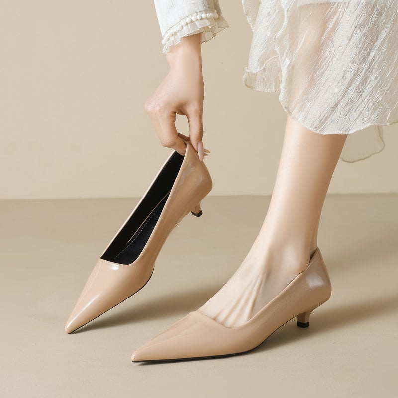 حذاء عالي الكعب مدبب Weiwei Girl 378-2 كعب ستيليتو بتصميم فرنسي للنساء، حذاء عمل سطحي بلون نود - Image 2