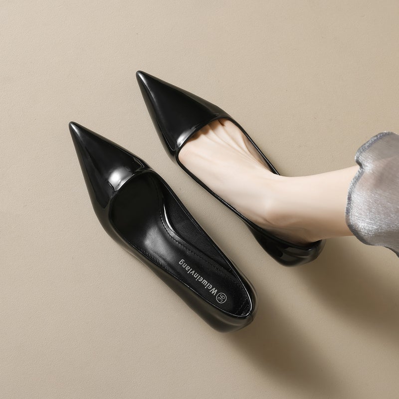 حذاء عالي الكعب مدبب Weiwei Girl 378-2 كعب ستيليتو بتصميم فرنسي للنساء، حذاء عمل سطحي بلون نود - Image 4