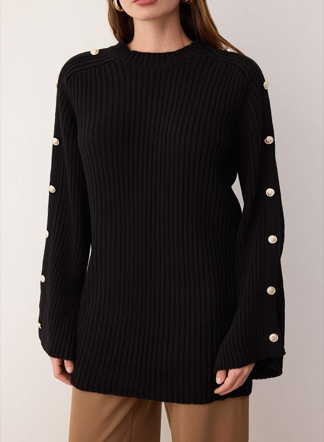 trendyol Black Flare Sleeve Detailed Knitwear Sweater - Image 3