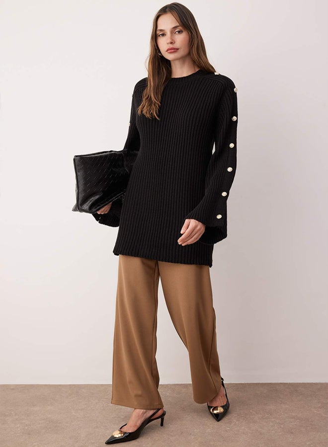 trendyol Black Flare Sleeve Detailed Knitwear Sweater - Image 1