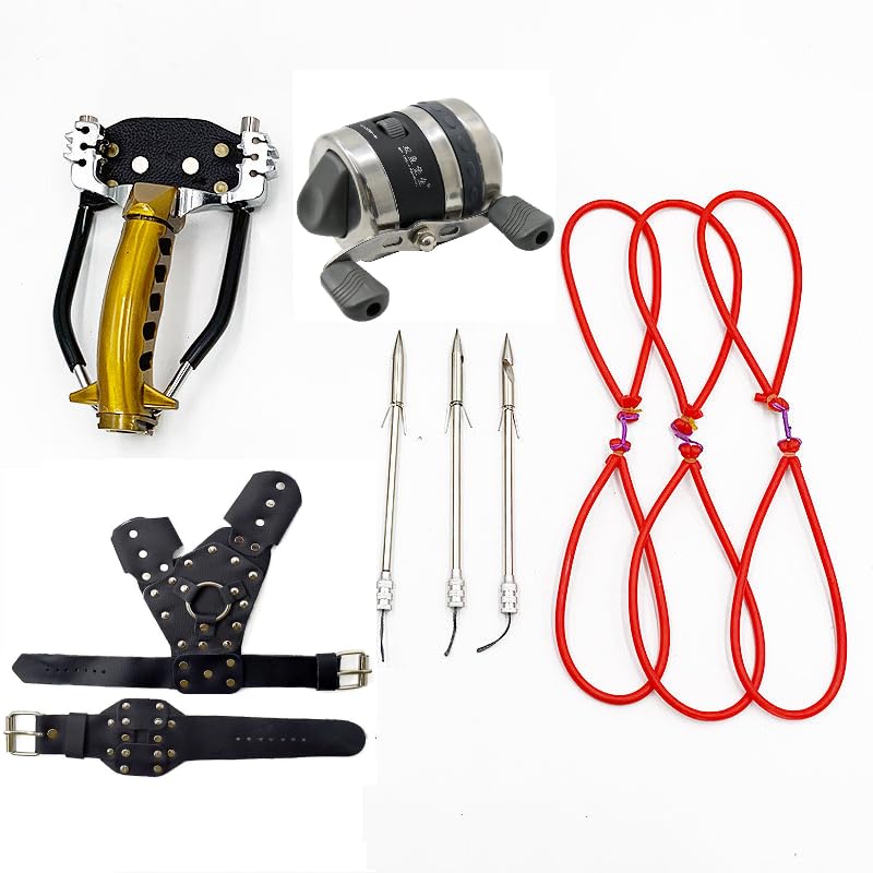 Marksman ® Top Metal Fishing Slingshot Catapult Gulel Combo Set (Fishing Gold BL25S Right Hand Combo Set) - Image 1