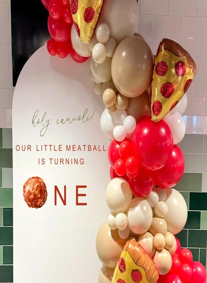 MUWEOL Our Little Meatball Is Turning ONE Decal - Italian Themed First Birthday Party Decoration, Holy Cannoli Meatball Design (Meatball ONE decal) - Image 4