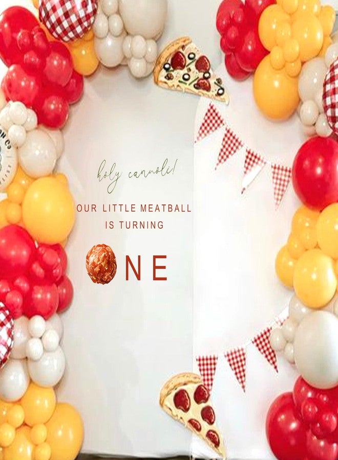 MUWEOL Our Little Meatball Is Turning ONE Decal - Italian Themed First Birthday Party Decoration, Holy Cannoli Meatball Design (Meatball ONE decal) - Image 3