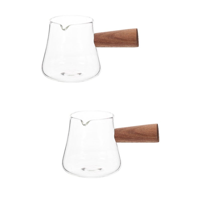 2pcs Glass Creamer Coffee Creamer Pitcher Large Coffee Pitcher with Wood Handle - Image 1