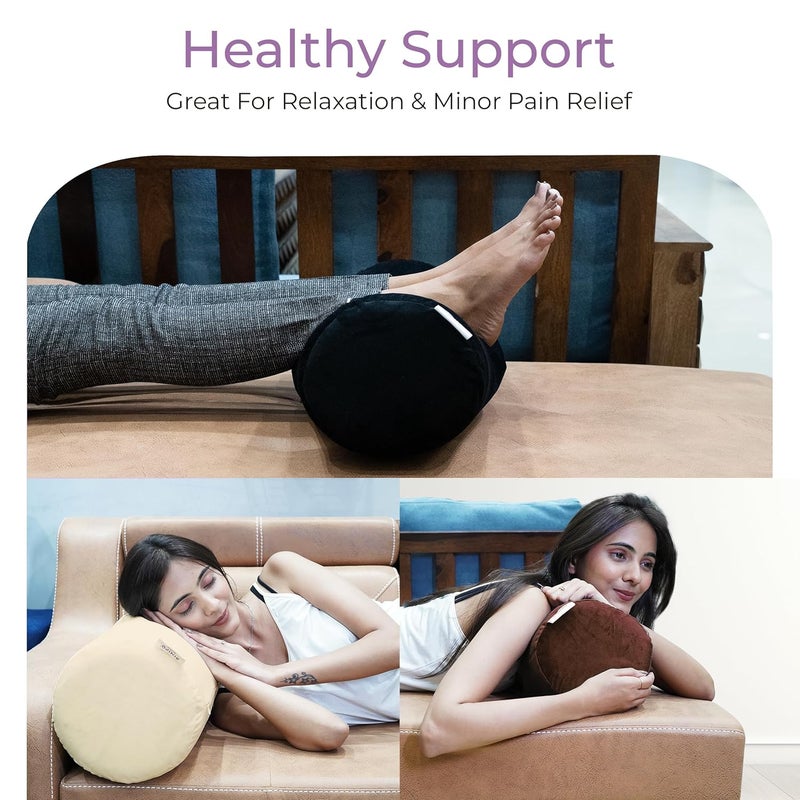 RINIPO Memory Foam Orthopedic Cylindrical Bolster Cushion for Neck Pain Relief and Rest I Removable Washable Velvet Cover 1 Brown 22 x 8 x 8 - Image 5