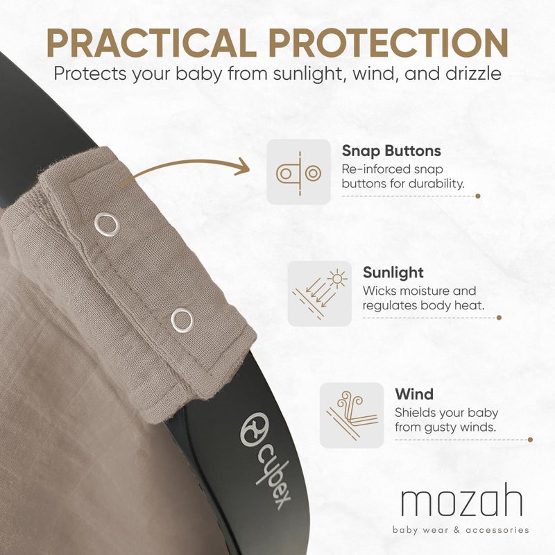 MOZAH Baby Car Seat Cover - Warm Taupe - 100% Organic Muslin - Soft, Breathable and Lightweight, Baby Infant Car Seat Essentials - Image 4