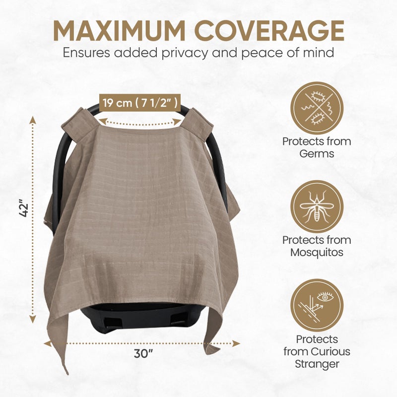 MOZAH Baby Car Seat Cover - Warm Taupe - 100% Organic Muslin - Soft, Breathable and Lightweight, Baby Infant Car Seat Essentials - Image 3