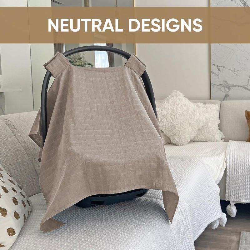 MOZAH Baby Car Seat Cover - Warm Taupe - 100% Organic Muslin - Soft, Breathable and Lightweight, Baby Infant Car Seat Essentials - Image 2