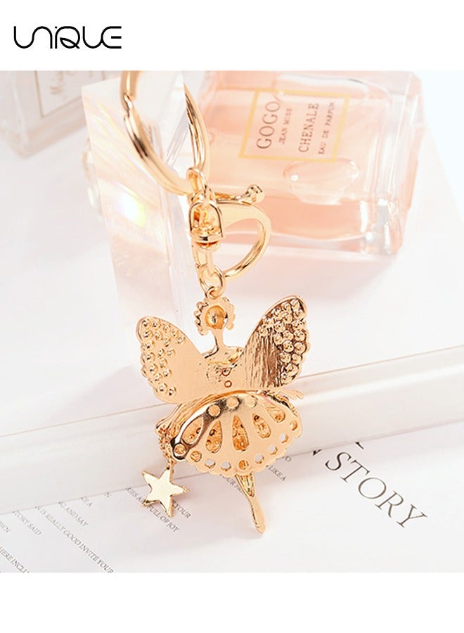 يونيك 1PCS حجر الراين فراشة الجناح الجنية سلسلة المفاتيح الرقص الباليه تألق كريستال حلقة المفاتيح قلادة المرأة سلسلة المفاتيح الديكور في صندوق لحقيبة محفظة حقائب اليد حقيبة ظهر - Image 3