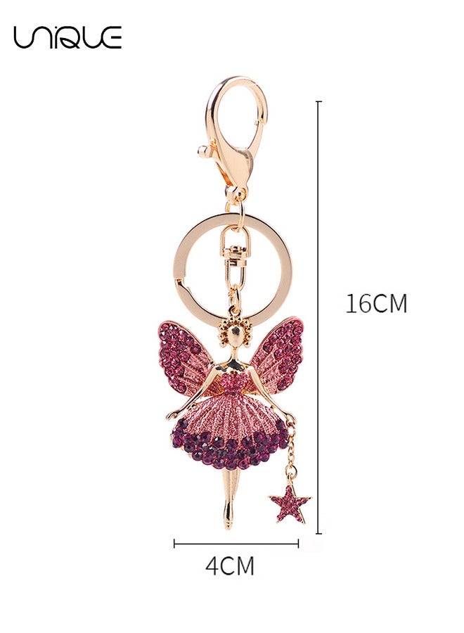 يونيك 1PCS حجر الراين فراشة الجناح الجنية سلسلة المفاتيح الرقص الباليه تألق كريستال حلقة المفاتيح قلادة المرأة سلسلة المفاتيح الديكور في صندوق لحقيبة محفظة حقائب اليد حقيبة ظهر - Image 2