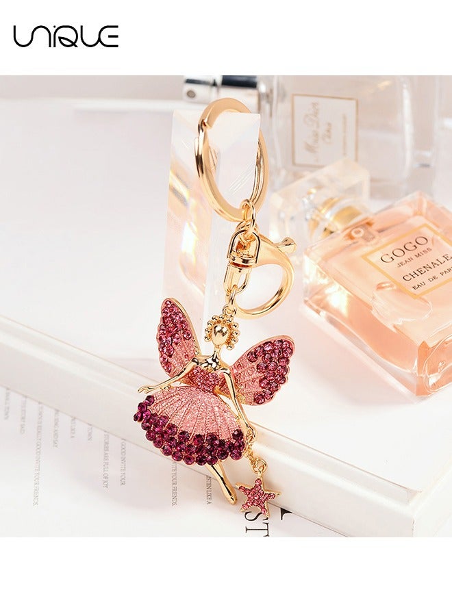 يونيك 1PCS حجر الراين فراشة الجناح الجنية سلسلة المفاتيح الرقص الباليه تألق كريستال حلقة المفاتيح قلادة المرأة سلسلة المفاتيح الديكور في صندوق لحقيبة محفظة حقائب اليد حقيبة ظهر - Image 5