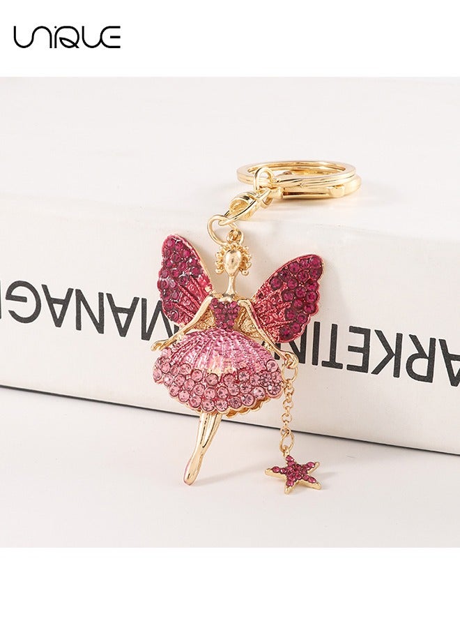 يونيك 1PCS حجر الراين فراشة الجناح الجنية سلسلة المفاتيح الرقص الباليه تألق كريستال حلقة المفاتيح قلادة المرأة سلسلة المفاتيح الديكور في صندوق لحقيبة محفظة حقائب اليد حقيبة ظهر - Image 4