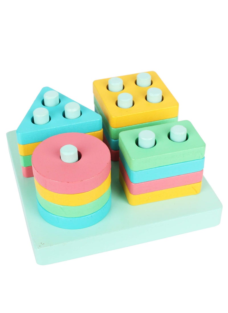 Wooden Shape Sorter Educational Toys Toddler Geometric Building Block Board Puzzle Color Recognition Stack Sort Toy Early Learning Preschool Toys for Baby Kids 1 2 3 Years Boy And Girl (Makaron)  - Image 1