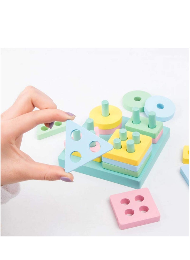 Wooden Shape Sorter Educational Toys Toddler Geometric Building Block Board Puzzle Color Recognition Stack Sort Toy Early Learning Preschool Toys for Baby Kids 1 2 3 Years Boy And Girl (Makaron)  - Image 5