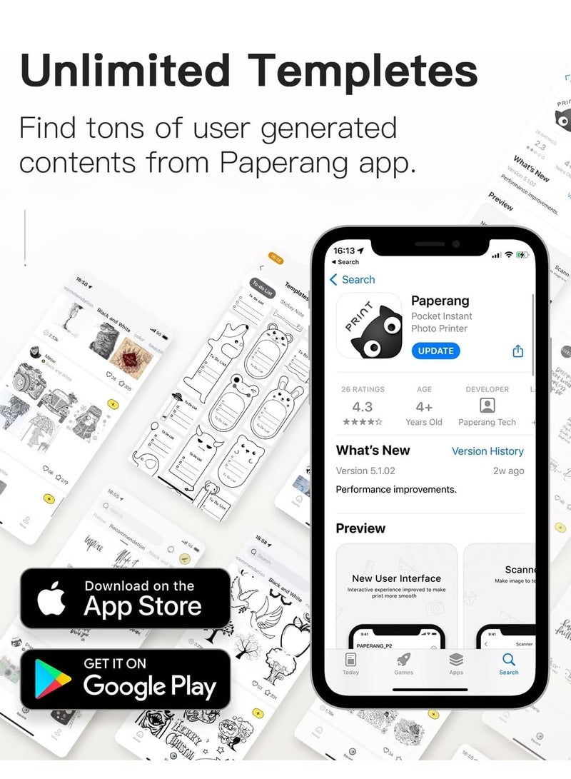 paperang P3W2 White Paperang Pocket Printer, BT Connectivity 80mm Paper Width 300 DPI, 5 Hrs Battery Life App Based White - Image 2