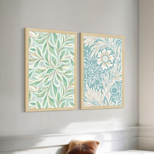 ArtX Paper Floral Art Paintings with Frame for Home Decor, Madhubani Wall Paintings for Living Room, Multicolor, Natural Wood Color Frames, Set of 2 - Image 1