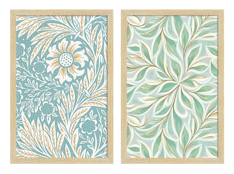 ArtX Paper Floral Art Paintings with Frame for Home Decor, Madhubani Wall Paintings for Living Room, Multicolor, Natural Wood Color Frames, Set of 2 - Image 2