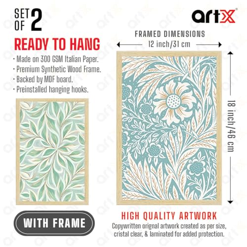 ArtX Paper Floral Art Paintings with Frame for Home Decor, Madhubani Wall Paintings for Living Room, Multicolor, Natural Wood Color Frames, Set of 2 - Image 3