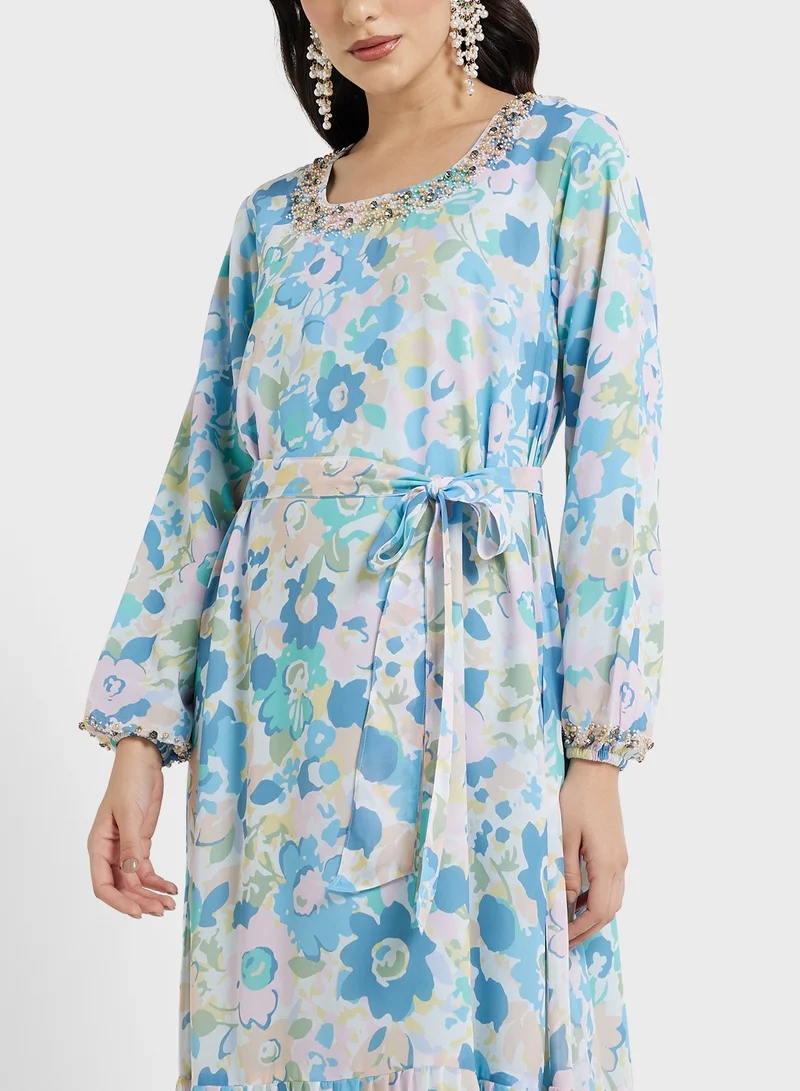 KASHKHA Georgette Tiered Floral Print Dress (AM411)