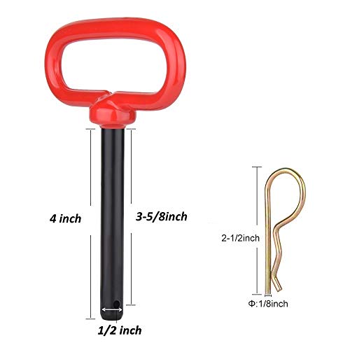 Comonc 2 PCS 1/2 Inch Trailer Hitch Pins and Clip Rubber-Coated Handle Red Handle Accessories Tow Hitch for Tractors,Clevis pin (1/2 x 3-5/8) - Image 2
