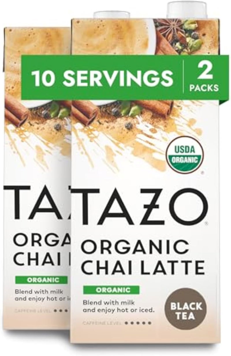 TAZO Organic Chai Latte Concentrate - Hot or Iced Black Tea, 32 oz Carton (Pack of 2) - Image 1