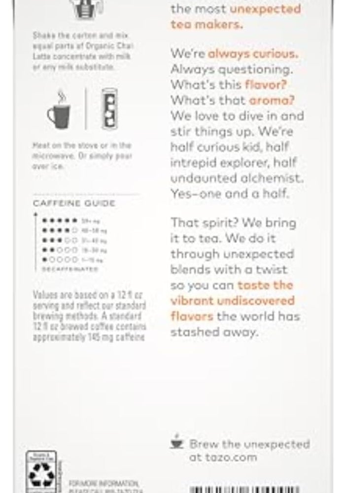 TAZO Organic Chai Latte Concentrate - Hot or Iced Black Tea, 32 oz Carton (Pack of 2) - Image 2