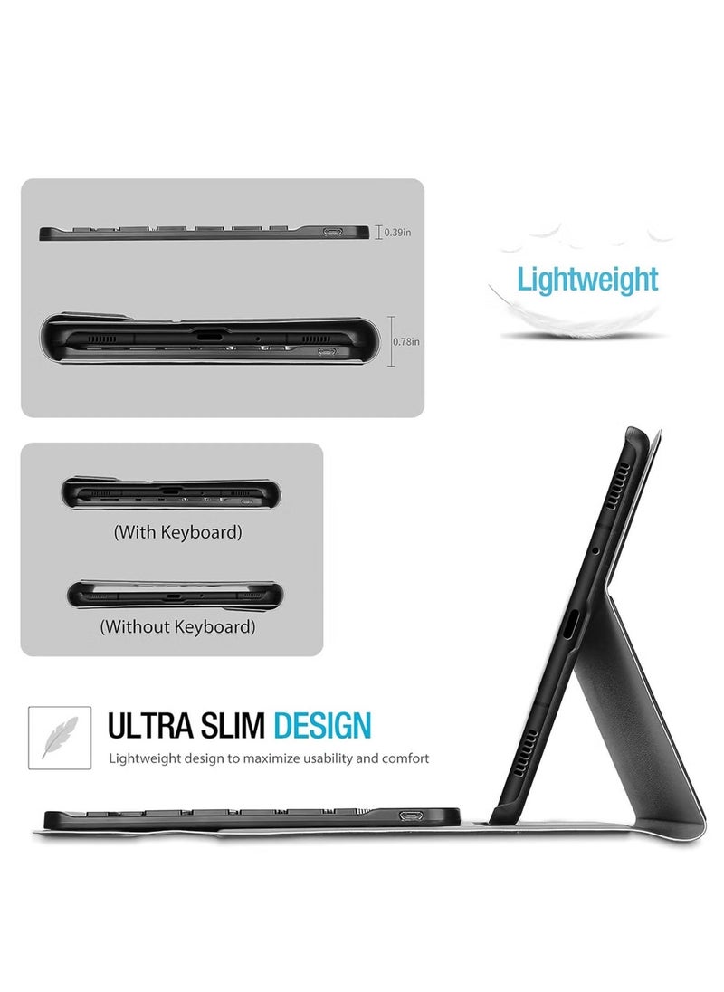 TIGER - Tab A7 Lite 8.7 Inch 2021 Keyboard Case (SM-T220 T225 T227) – PU Leather Cover with Magnetically Detachable Wireless Keyboard for Galaxy Tab A7 Lite 2021 Release, Black - Image 1