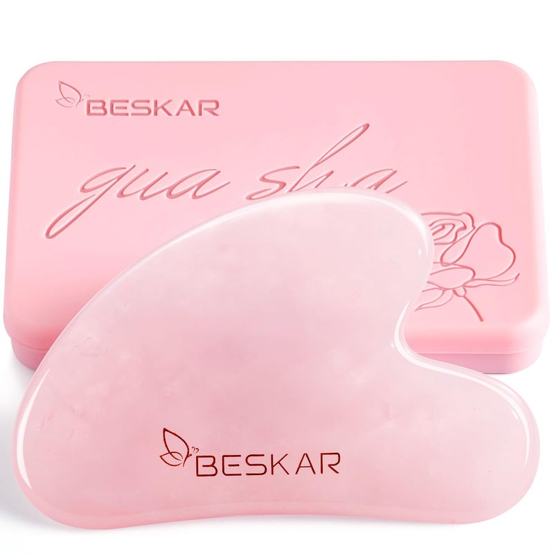 BESKAR Gua Sha Facial Tools, Natural Jade Stone Guasha Massager for Jawline Sculpting, Tighten Face Skin and Reduce Wrinkles, Face Eyes Body Neck Massage Tool, Skin Care Gift - Image 1
