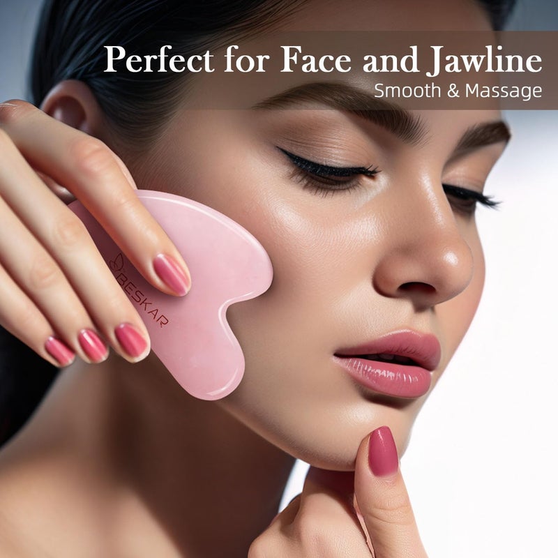BESKAR Gua Sha Facial Tools, Natural Jade Stone Guasha Massager for Jawline Sculpting, Tighten Face Skin and Reduce Wrinkles, Face Eyes Body Neck Massage Tool, Skin Care Gift - Image 2