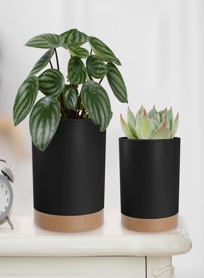 YNNICO Indoor Outdoor Plant Pots Set of 5 with Drainage Holes and Saucers,7, 6.5, 6, 5, 4 Inch, Black. - Image 4