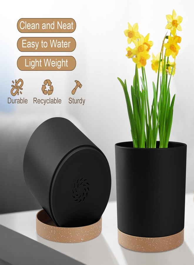YNNICO Indoor Outdoor Plant Pots Set of 5 with Drainage Holes and Saucers,7, 6.5, 6, 5, 4 Inch, Black. - Image 3