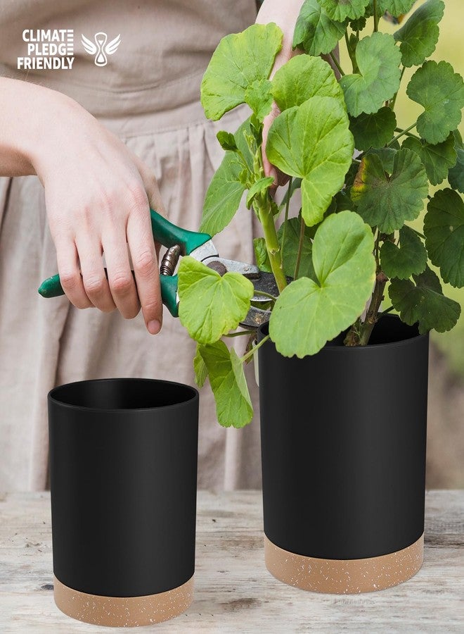 YNNICO Indoor Outdoor Plant Pots Set of 5 with Drainage Holes and Saucers,7, 6.5, 6, 5, 4 Inch, Black. - Image 5